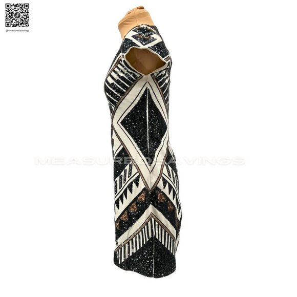 Express - Small - Cream, Black and Gold Metallic Sequin Dress - Picture 9 of 11